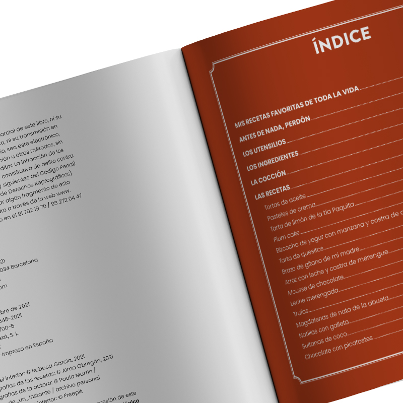 repostería tradicional, diseño y maquetación editorial, detalle índice